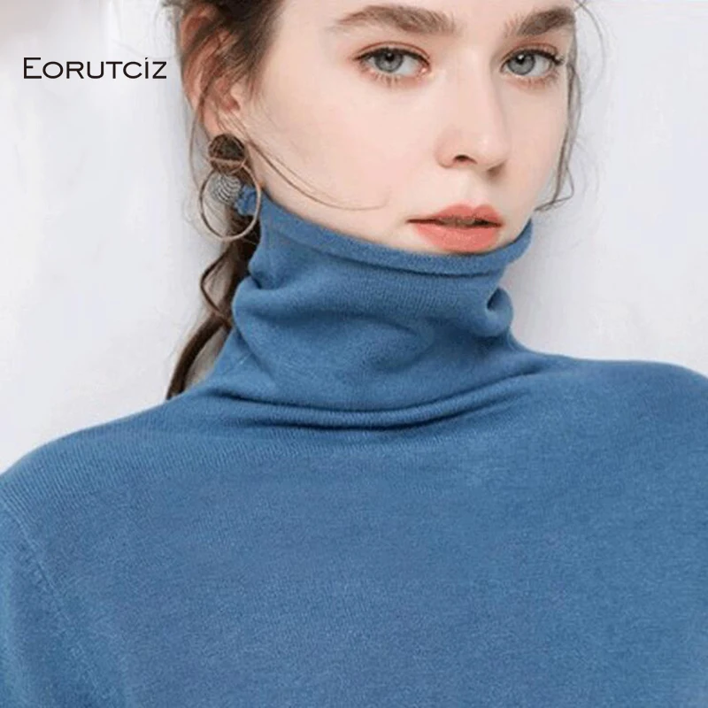 

EORUTCIZ Winter turtleneck Women Sweater Pullover Slim Knitted Basic Sweater Long Sleeve Warm Top LM592