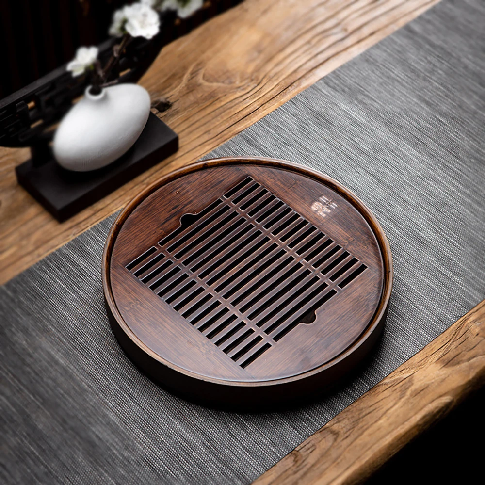 

Natural Wood Bamboo Water Storage Tea Tray Tea Plate Chinese Tea Set Tea Tray Round Drainage Tray Tea Set Coffee Table Kitchen