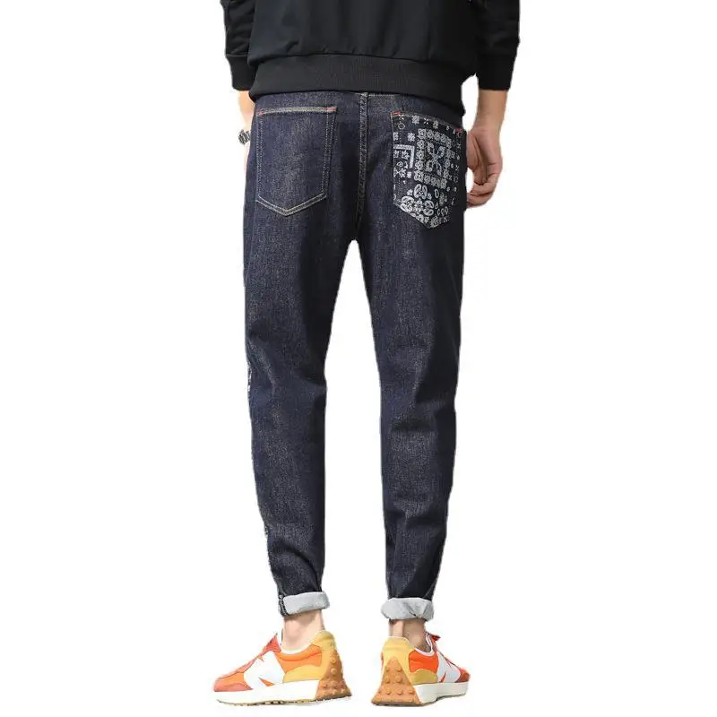 New Autumn/Winter Men's Korean Casual Slim Blue Jeans High-quality Printed Stretch Straight-leg Jeans Pants Plus Size 36 38