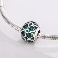 four leaf clover flower 925 sterling silver green zircon sand beads pendant charm bracelet diy jewelry making for pandora