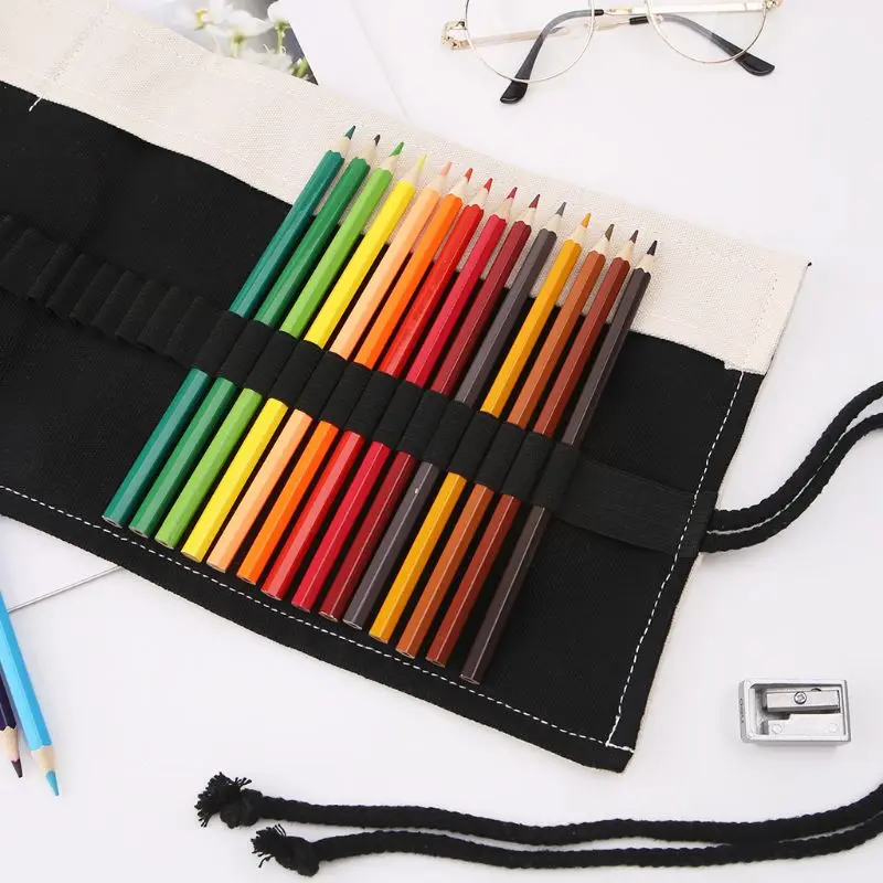 

Handmade 12/24/36/48/72 Holes Canvas Roll Up Makeup Pencil Bag Wrap Curtain Pen Case Holder Storage Pouch School Supplies