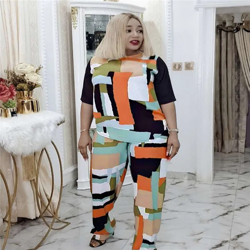 Летний комплект из двух предметов для женщин наборы размера плюс Комплект топ и