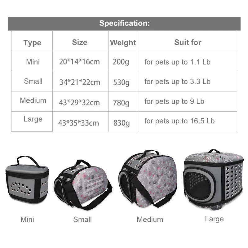 

Portable Foldable Dog Carrier Bag Pet Cat Carrier handbag Outdoor Travel Pet Bag Shoulder Backpack with Shoulder Belt Mini/S/M/L