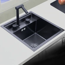 black Hidden Kitchen sink Single bowl Bar Small Size sink Stainless Steel Balcony sink Concealed black kitchen sink Bar sink