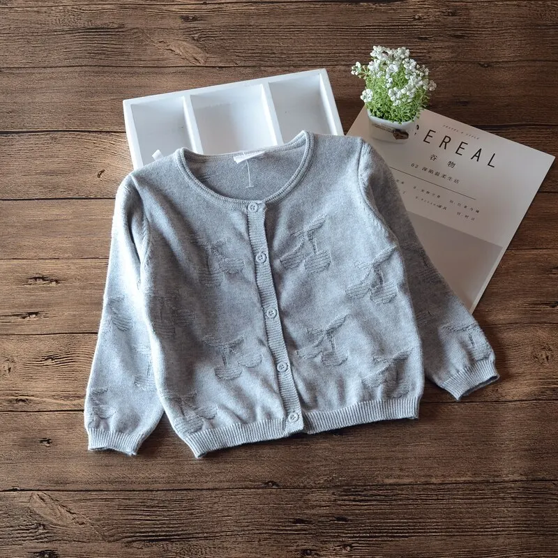 2021 серая вишня Детский кардиган для девочек свитер с длинными рукавами Весенняя