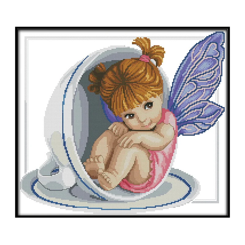 Набор для вышивки крестиком маленький ангел в чашке DMC 14CT тканевый набор с