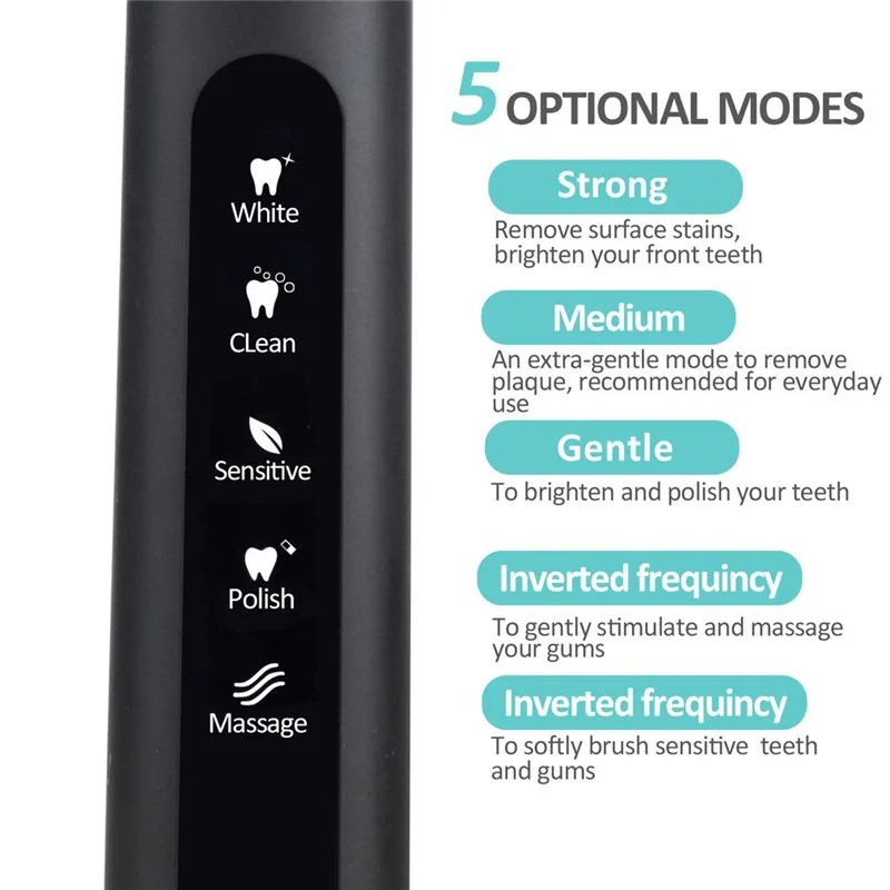 

Seago USB Rechargeable Electric Toothbrush Adult Waterproof Deep Clean Teeth Brush With 2 Replacement Heads toothbrush