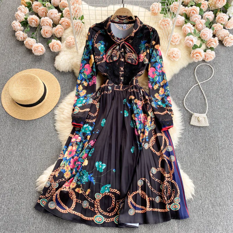 

платье летнее женское2021 Women Rabbit Collar Design Dress Women's Summer Dresses Sexy Party Retro Floral Print Pleated Dress