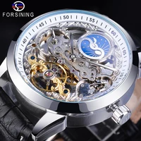 forsining horloges mannen automatic mechanical waterproof moon phase black genuine leather strap top brand luxury wristwatches