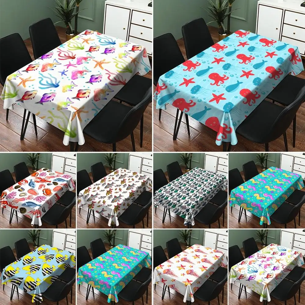 

New Tablecloth Novelty Pattern Marine Life Waterproof Linen Tablecloth Simple Living Room Dining Table Kitchen Family Tablecloth