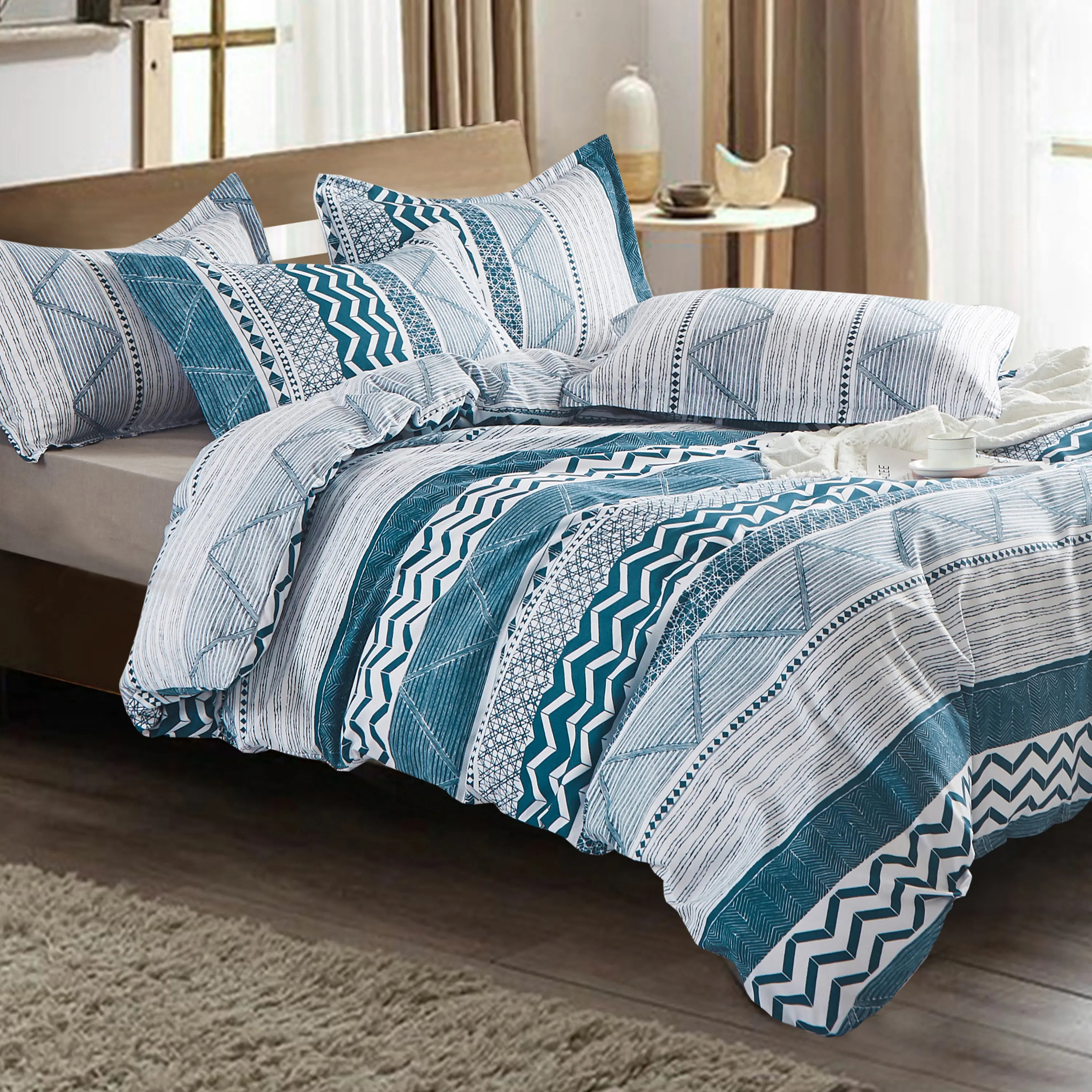 Nordic Stripes Bedding Set Geometry Duvet Cover With Pillowcase Quilt Covers Blue Single Twin Queen King Size Bed | Дом и сад
