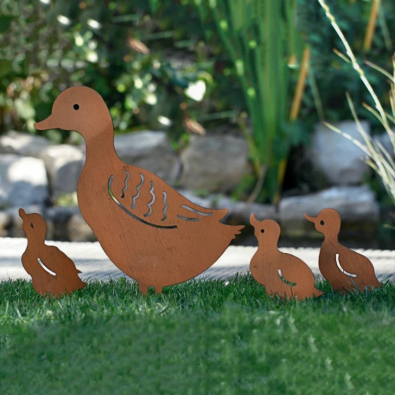 

4PCS/Set Metal Ducks Decorative Garden Stakes - Ducks Family Outdoor Silhouette Decoration Lawn Ornaments Gifts Set FAS6