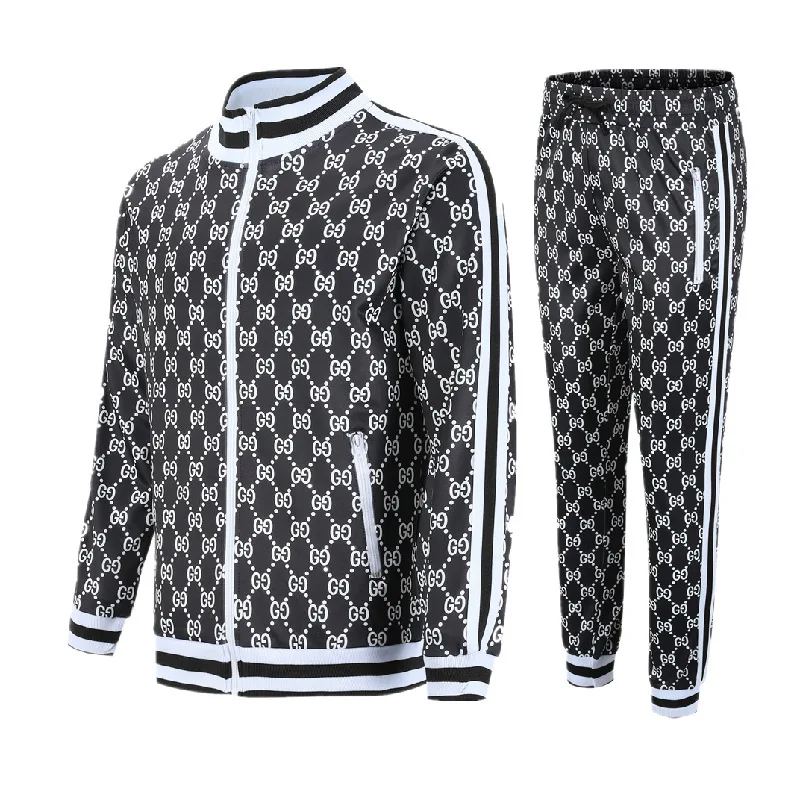 

2021 European And American Spring And Autumn Fashion Men's Sports Suit Zipper Pocket 3D Printed Fitness Men's Suit Casual Suit