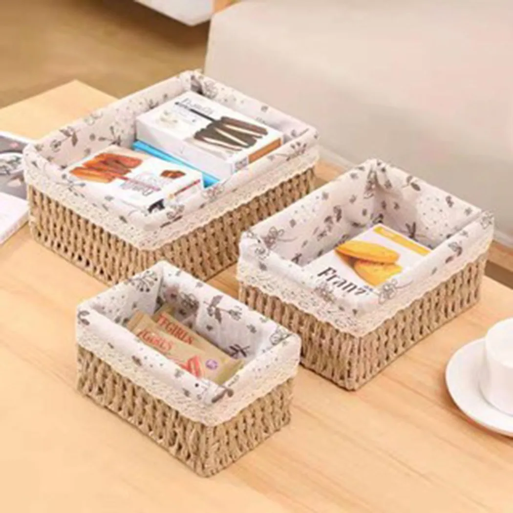 

Rectangular Rattan Wicker Basket Fruit Tea Snack Bread Picnic Clutter Cosmetic Storage Box Kitchen Supplies Household Tools