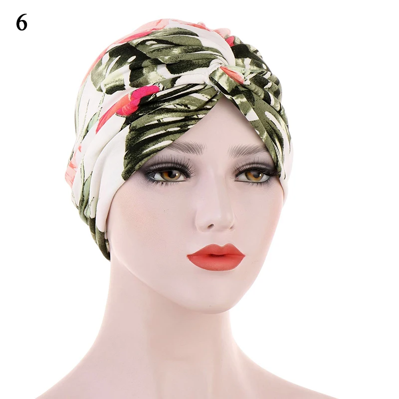 

Women Beanie Bandanas Scarf Head Wrap Headwear Printed Twisted Headscarves Muslim Beading Stretch Turban Ruffle Hair Hats