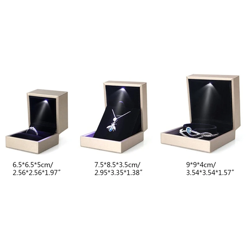 

LED Light Jewelry Display Bracelet Necklace Wedding Engagement Ring Box Storage