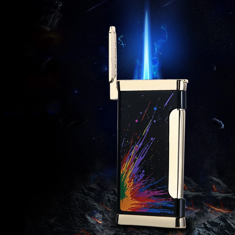 

2021 New Butane Turbo Jet Lighter Pure Brass Ultra Thin Metal Cigarette Lighter Gas Cigar Windproof Lighter Men's Smoking Gadget