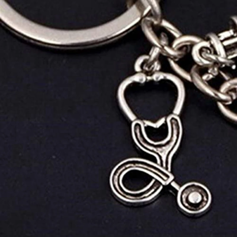 

2Pcs Syringe Stethoscope Keychain Key Chain Keyring Nurse Physicians Student Graduation Gift Jewelry