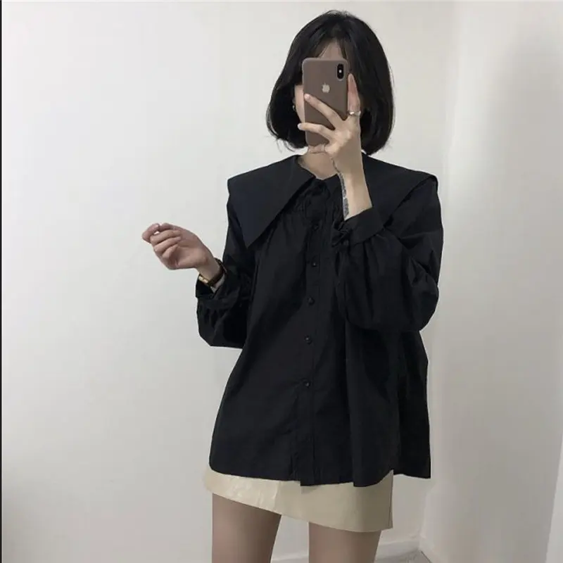 

HziriP Casual Drawstring Lace-Up 2021 Solid Loose Stylish Tops Sweet Fashion Office Lady Brief Fresh Long Sleeves Women Shirts