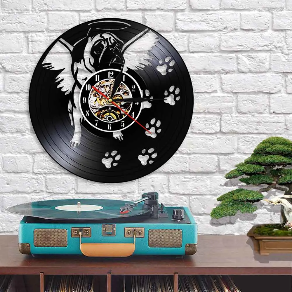 Настенные часы с виниловой пластиной в виде мопса собаки щенка английского