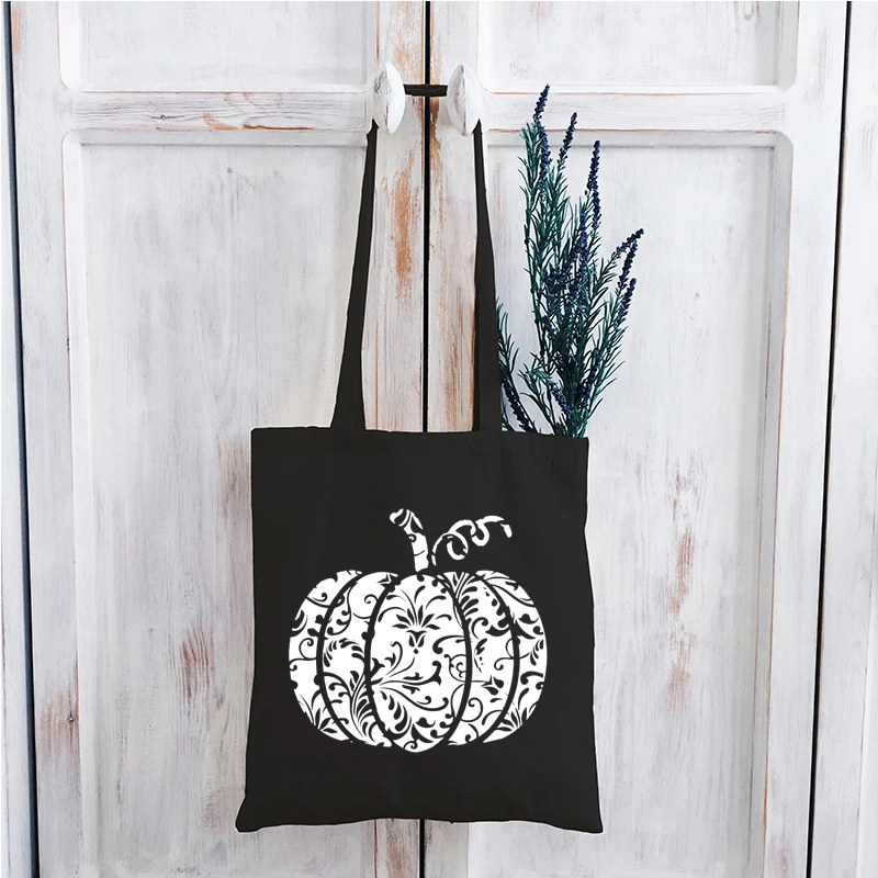 

Floral Pumpkin Canvas Tote Bag Halloween Pumpkin Tote Bag Vintage Streetwear Shopping Bag Women Vintage