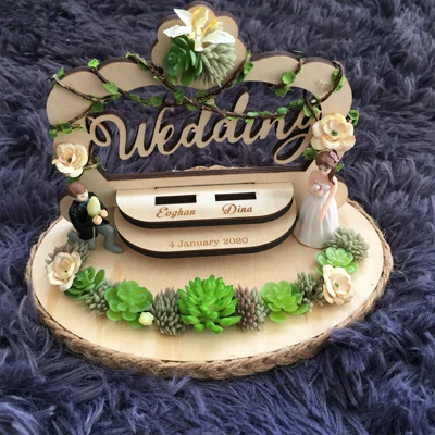 VV On sale custom name Anniversary Engagement rings bearer pillow wood wedding flower rustic ring box - Цвет: VV