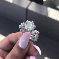 trendy white crystal zircon round ring for women engagement party wedding rings jewelry hand accessories size 5 11
