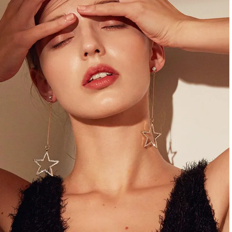 Горячая корейская мода Brincos Bijoux пентаграмма звезда металлическая цепочка
