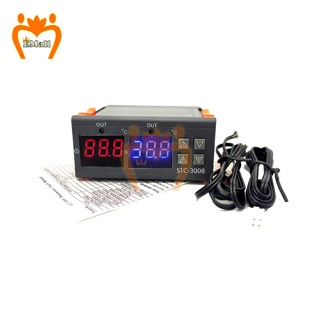 STC 3008 двойной цифровой Температура контроллер Сенсор два реле Выход 12V 24V 110V 220V
