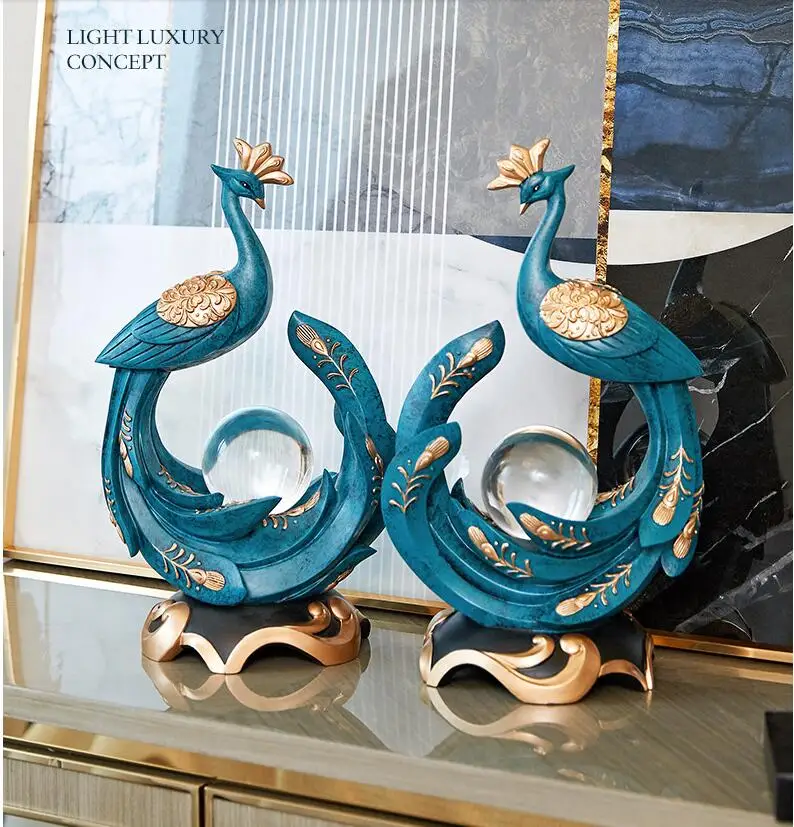 Европейский хрустальный шар павлин смола скульптура украшения декор FENGSHUI мебель