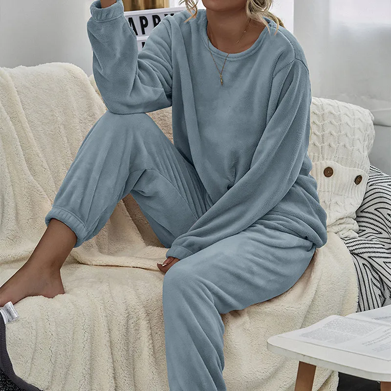 

Fleece Women's Home Clothes Solid Warm Casual Pajama Sets Female Sleepwear Soft Comfortable Winter Autumn Joggers Lady Lounge