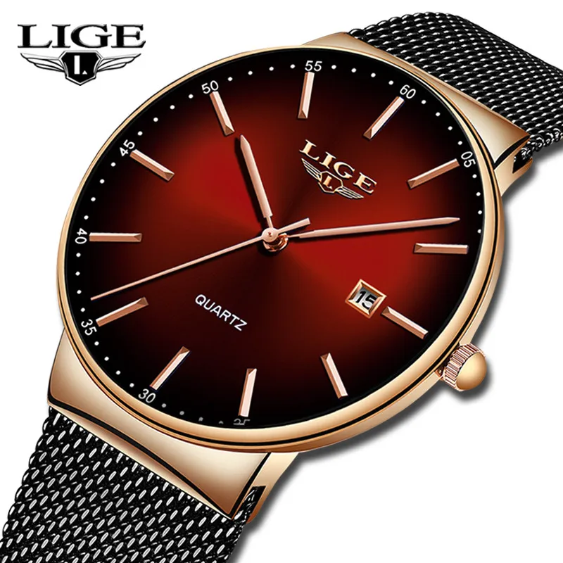 Lige Top Роскошные брендовые новые часы ультра тонкий Нержавеющая сталь