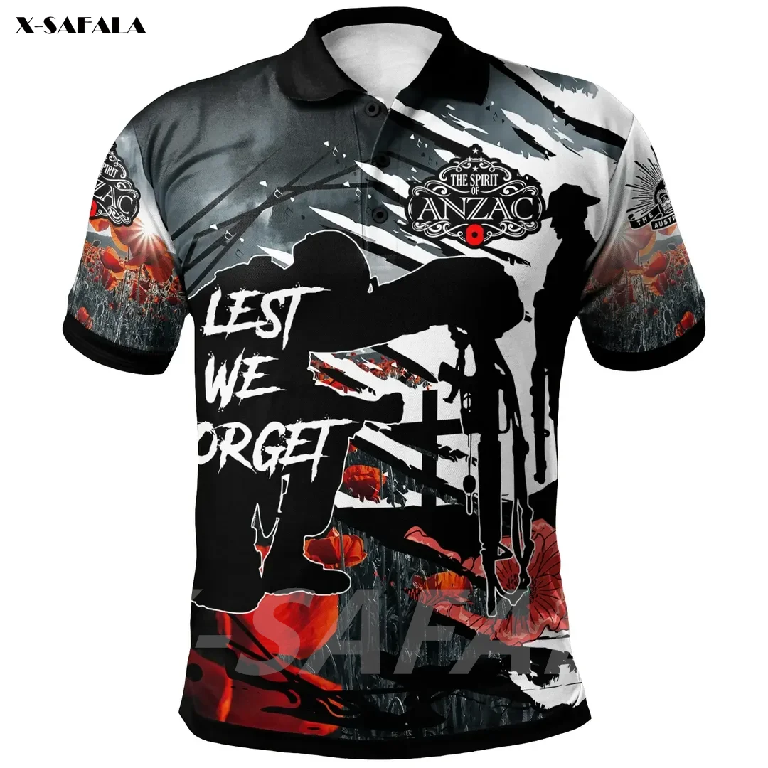

Высококачественная новая рубашка-поло из полиэфирного волокна с 3D принтом THE SPIRIT OF ANZAC для мужчин и женщин, рубашка-поло с воротником, футбол...