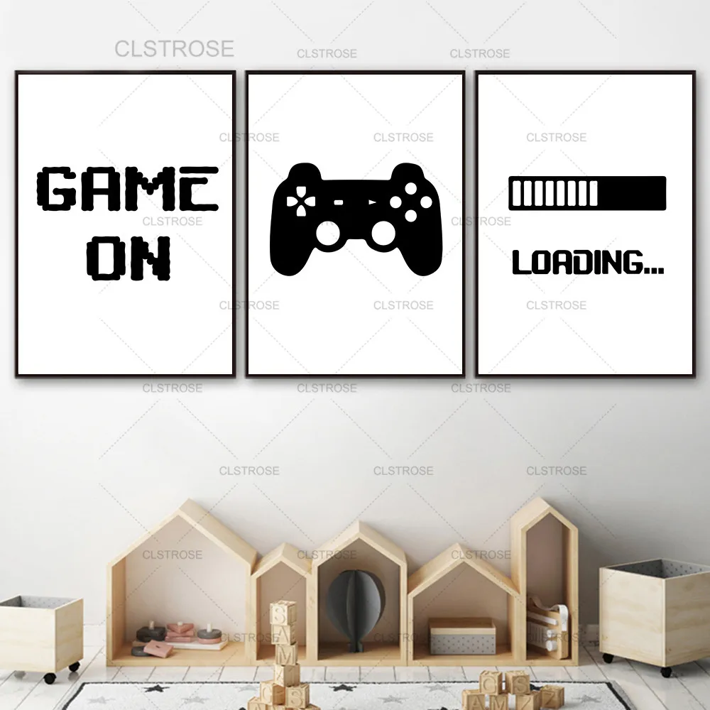 

Game Loading Minimalist Canvas Print Gaming Wall Art Poster Black And White Art Painting Boys Room Decorative Picture Gamer Room