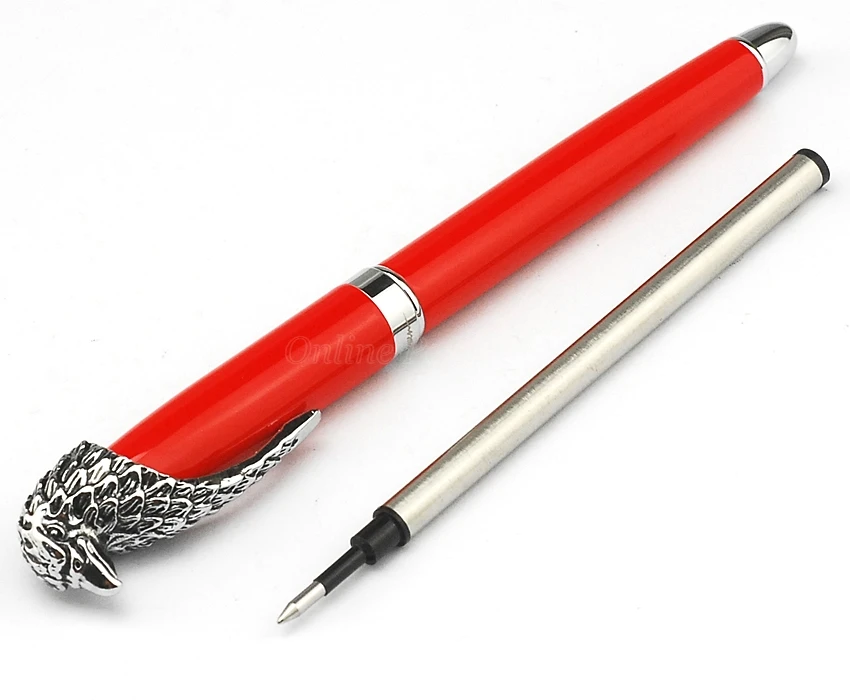 Fuliwen металлическая красная сова голова орла зажим роликовая шариковая ручка