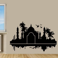 wjwy taj mahal india wall stickers palms birds vinyl art home decoration wall sticker for living room modern bedroom wall decals