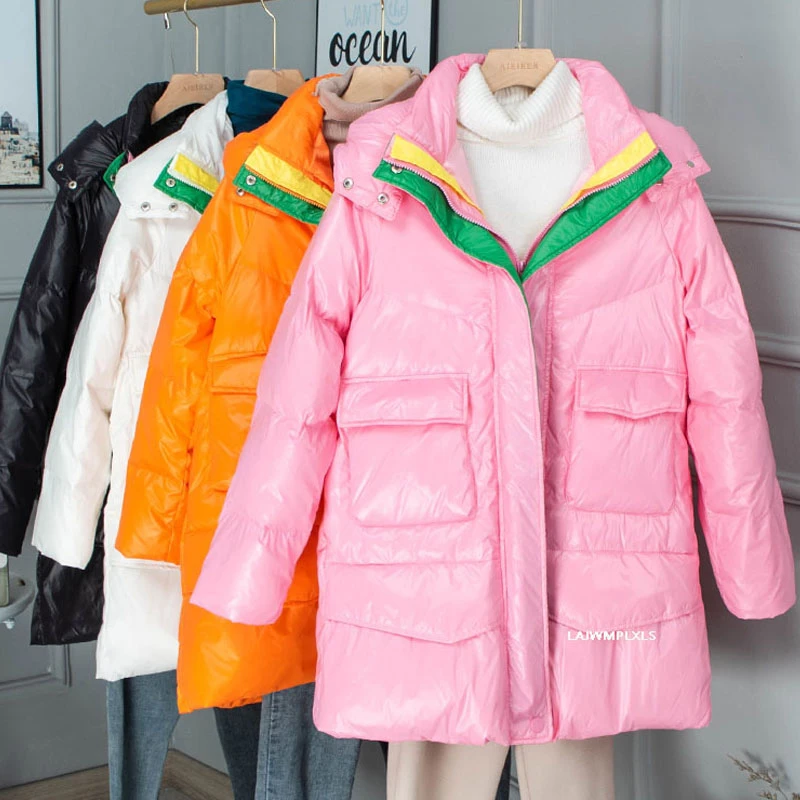 Новинка 2021 яркий цвет Зимняя Повседневная Женская куртка на утином пуху пальто