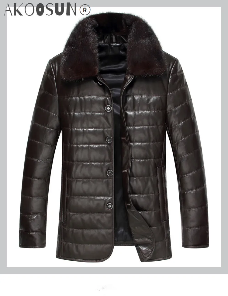

AKOOSUN Genuine Leather Jacket Men Thick Duck Down Jacket Men Real Mink Fur Collar Coat Mens Sheepskin Leather Jackets1302 MY728