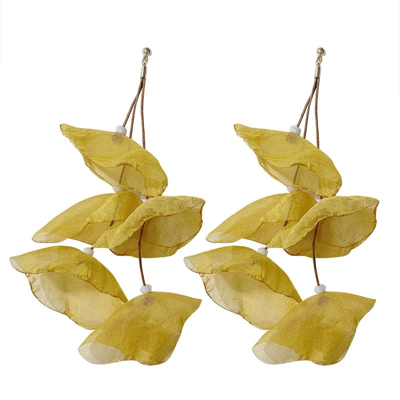 

Korean Exaggerated Yarn Fake Flower Long Tassel Drop Earrings For Women Party Birthday Festival Temperament Jewelry Accessory