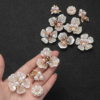 10PCS/Pack Sparkling Pearl Rhinestone Buttons Flower-shaped Crystal Button Headwear Accessories Apparel Sewing DIY Craft 1