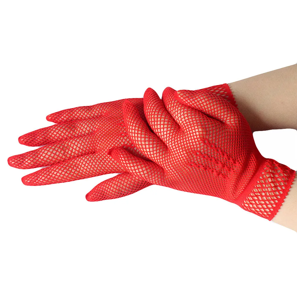 Перчатки для девушек неоновые сексуальные короткие без пальцев в сетку