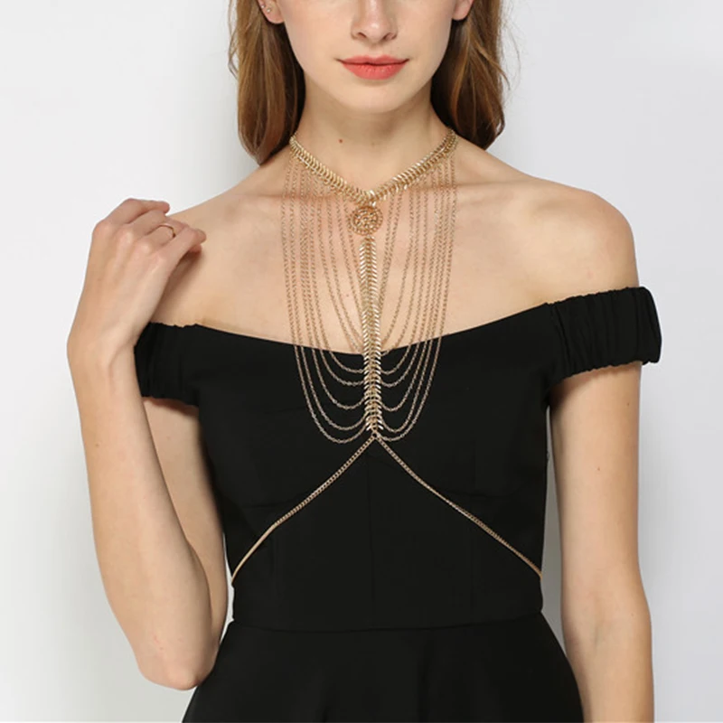 Сексуальное многослойное с длинной бахромой цепи ожерелье Мода Бикини Жгут