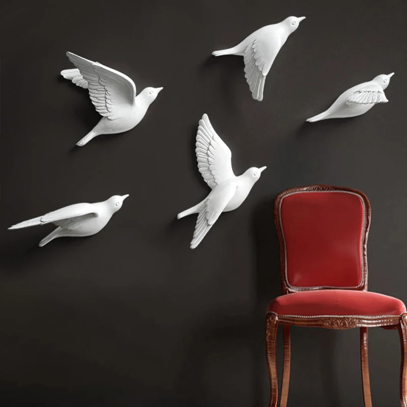 Resin Birds Creative For Wall 3d Sticker Living Room Animal Figurine Murals tv Background Decorative Home Decor | Дом и сад