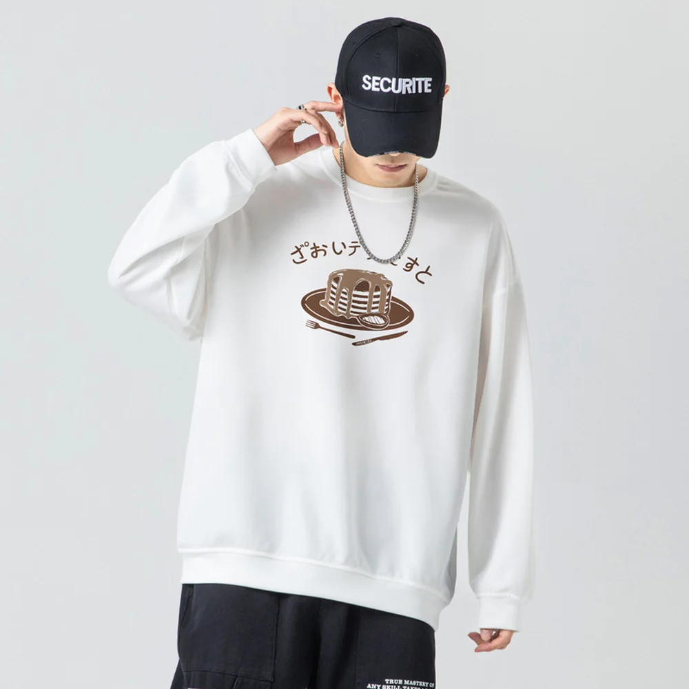 

Lovers Wear Hong Kong Style Round Neck Pullover Sweatshirt Spring Autumn Men's Loose Cake Print Long-sleeved Hoodie Top Clothes