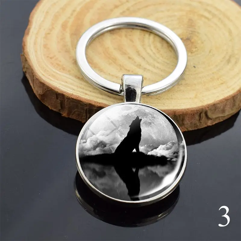 Брелок с головой волка двухсторонний стеклянный брелок кабошоном металлический