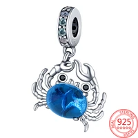 new 100 925 sterling silver fine blue crab pendant fit 3mm pandora braceletbangle diy for women birthday fashion jewelry gift