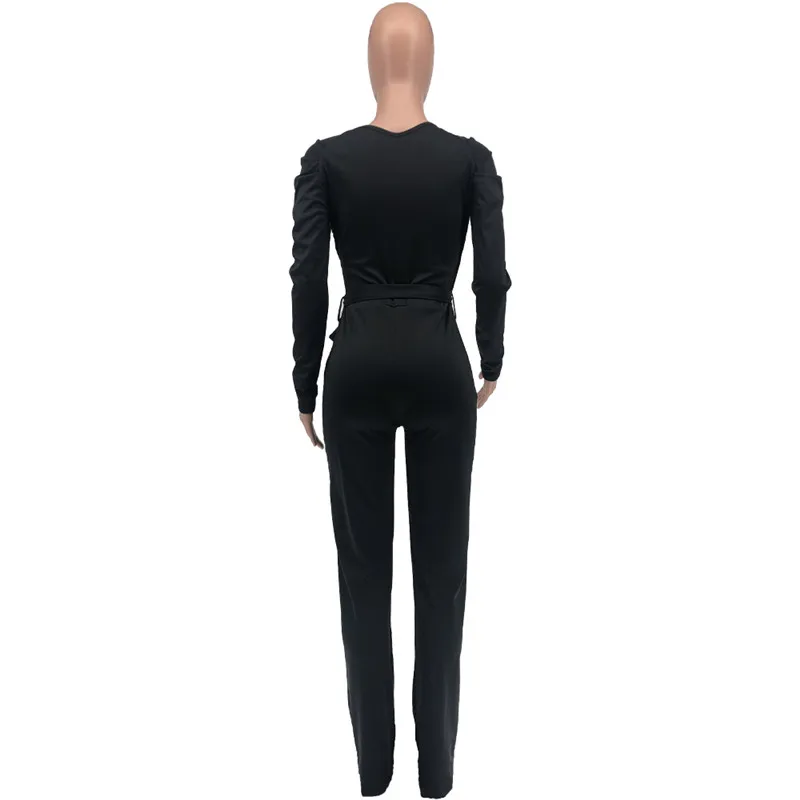 

Jumpsuit Women Elegance Undefined Overalls Sexy V-Neck Long Sleeve Black Romper Monos Mujer Combinaison Femme