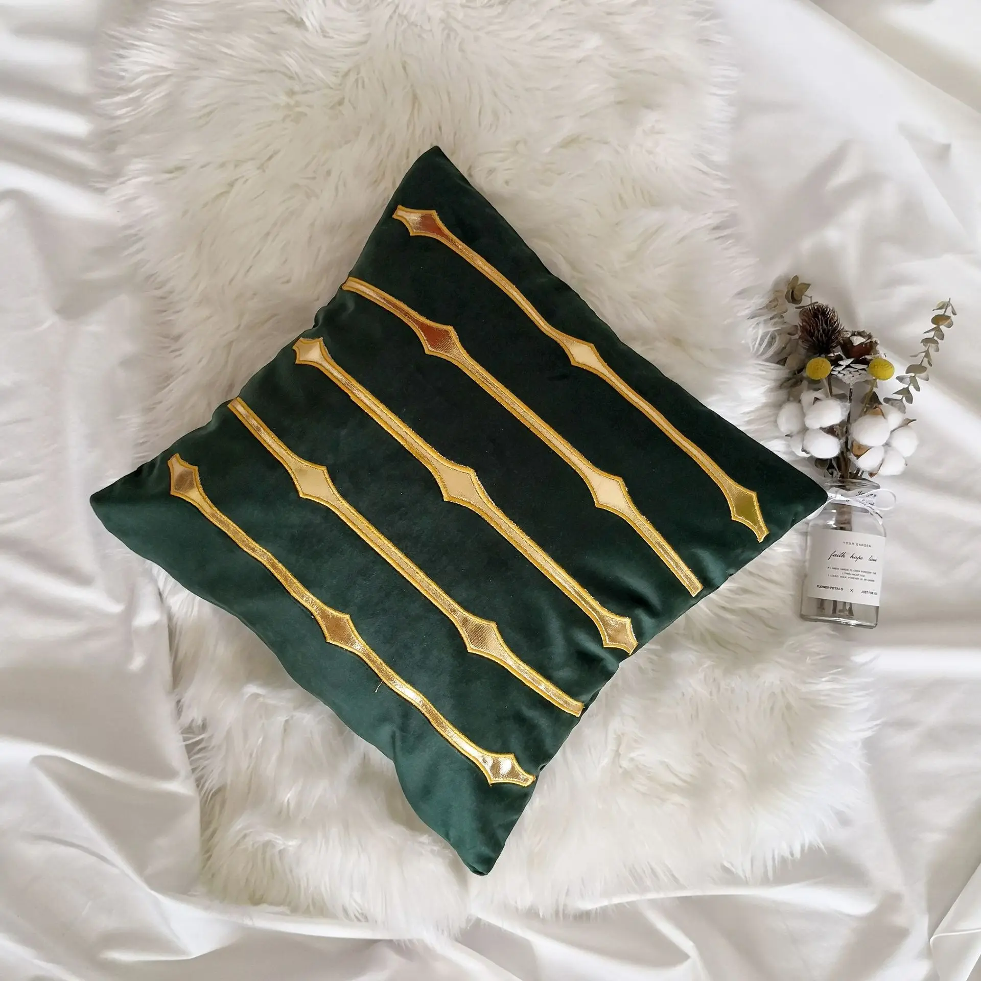 45x45cm wine/deep green/grey/deep blue color velvet cushion cover gold pu leather embroidered waist pillowcase sofa pillow |