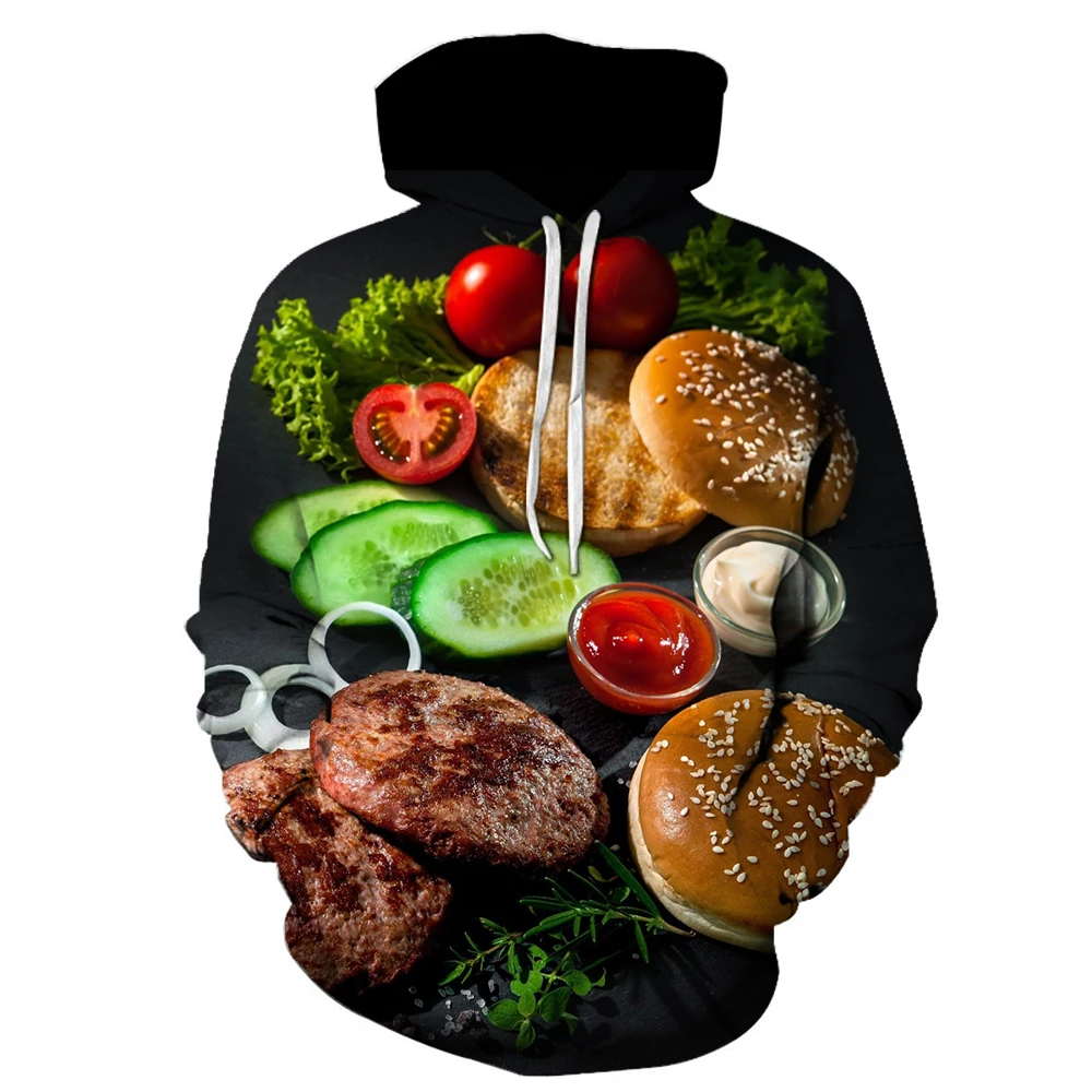 

New Fashion Funny 3D Hoodies Unisex Hoodies hamburger hot dog Print Hotstyle Pullover Sleeve Streetwear Sweatshirt Hoodie