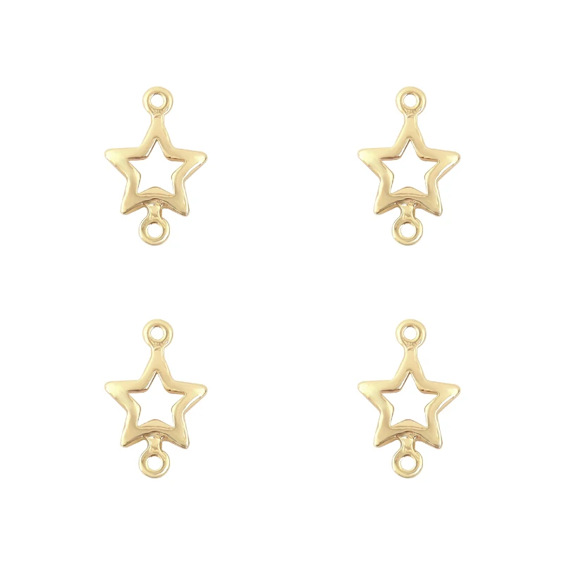 

10pcs Copper Genuine Gold Plated Hollow Five-pointed Star Shape Double Rings Setting Charm Pendant Connector For Jewelry Making